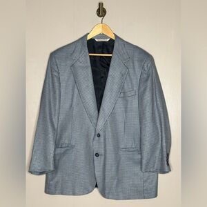 Stafford Tailored USA Houndstooth Blazer 42S Blue Gray Vintage Sport Coat